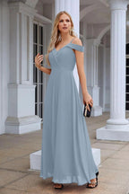 Women's thin strap off the shoulder bridesmaid mopping the floor evening dress 28093 by numbersea