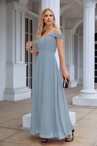Women's thin strap off the shoulder bridesmaid mopping the floor evening dress 28093