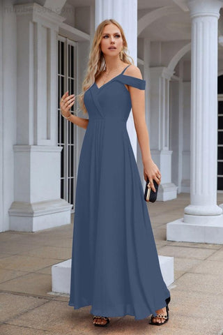 Women's thin strap off the shoulder bridesmaid mopping the floor evening dress 28093