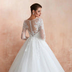 Wonderful Long A-line Appliques Tulle Wedding Dress with Sleeves by BIZTUNNEL
