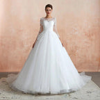 Wonderful Long A-line Appliques Tulle Wedding Dress with Sleeves by BIZTUNNEL