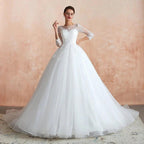 Wonderful Long A-line Appliques Tulle Wedding Dress with Sleeves by BIZTUNNEL