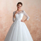 Wonderful Long A-line Appliques Tulle Wedding Dress with Sleeves by BIZTUNNEL