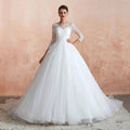 Wonderful Long A-line Appliques Tulle Wedding Dress with Sleeves by BIZTUNNEL