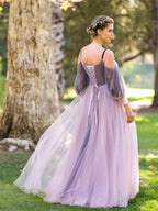 Wrap Top Tulle Half-Sleeve Appliques Prom Dresses by Anne of Brittany