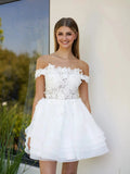 A-Line Lace Organza Appliqued Off-the Shoulder Prom Dress by KissProm