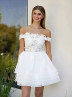 A-Line Lace Organza Appliqued Off-the Shoulder Prom Dress by KissProm