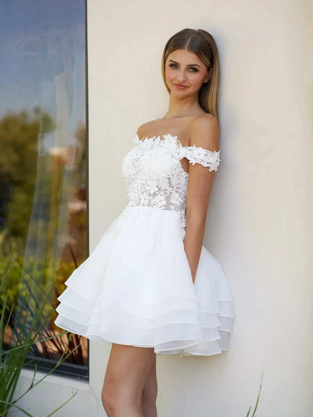 A-Line Lace Organza Appliqued Off-the Shoulder Prom Dress by KissProm