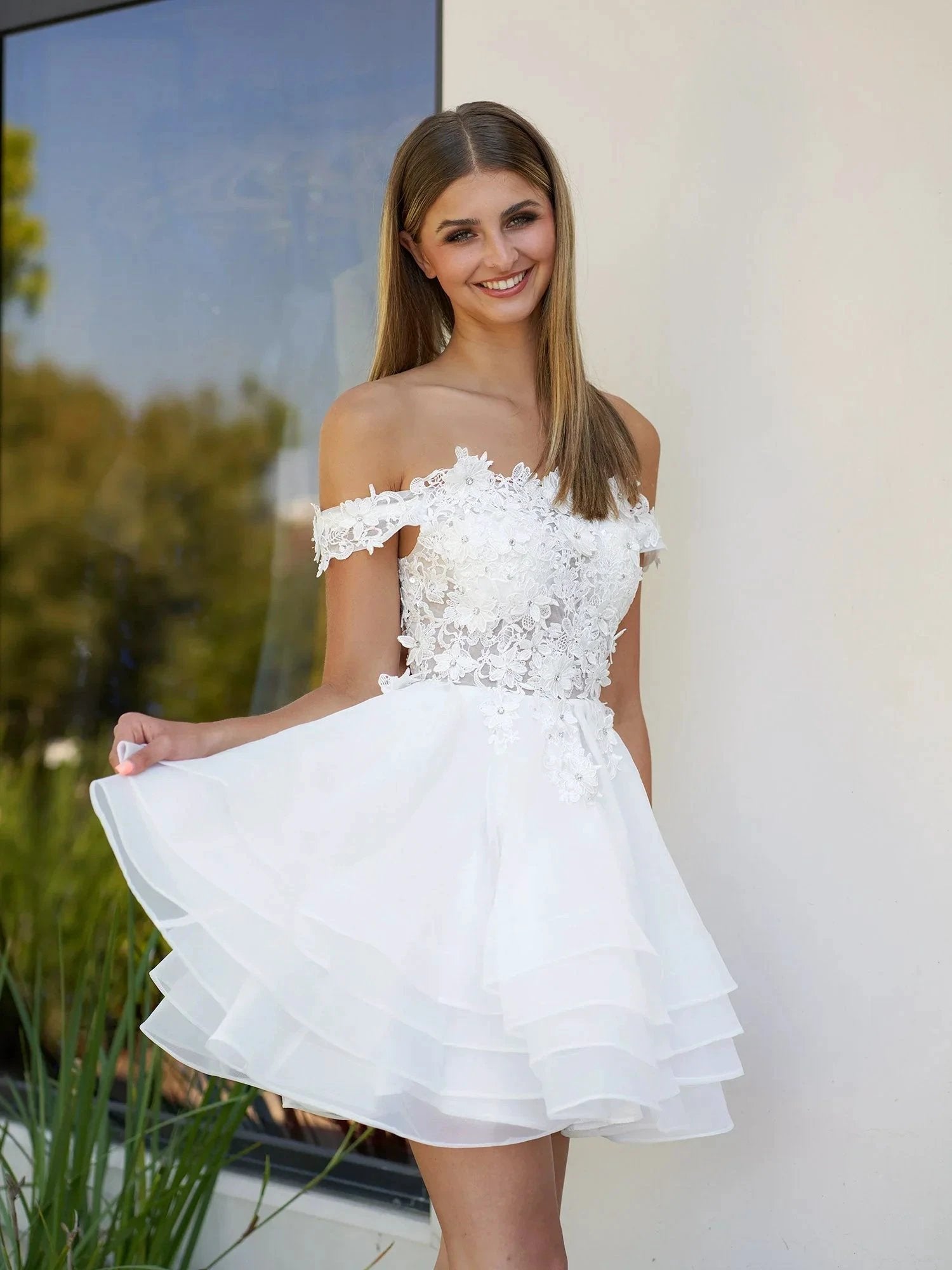 A-Line Lace Organza Appliqued Off-the Shoulder Prom Dress by KissProm