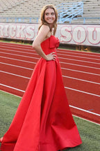 Xanthia | A-Line Strapless Bow Empire-Waist Sleeveless Satin Long Prom Dress with Slit by KissProm
