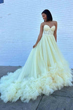 Romy | Red Tulle Appliques Sweetheart Ruffle Long Prom Dress by KissProm