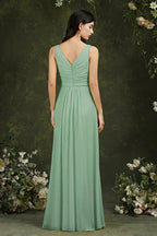 Yellow Bateau A-Line Chiffon Ruffles Split Floor-length Bridesmaid Dress With Pockets by misshow.com
