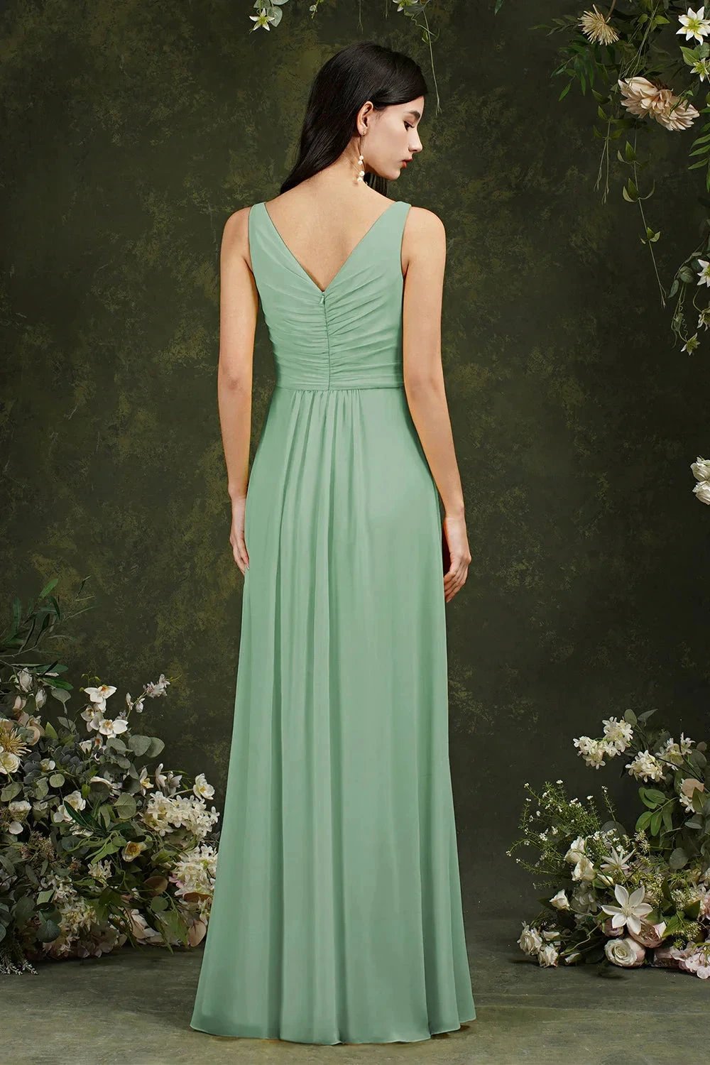 Yellow Bateau A-Line Chiffon Ruffles Split Floor-length Bridesmaid Dress With Pockets by misshow.com