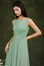 Yellow Bateau A-Line Chiffon Ruffles Split Floor-length Bridesmaid Dress With Pockets by misshow.com