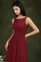 Yellow Bateau A-Line Chiffon Ruffles Split Floor-length Bridesmaid Dress With Pockets by misshow.com