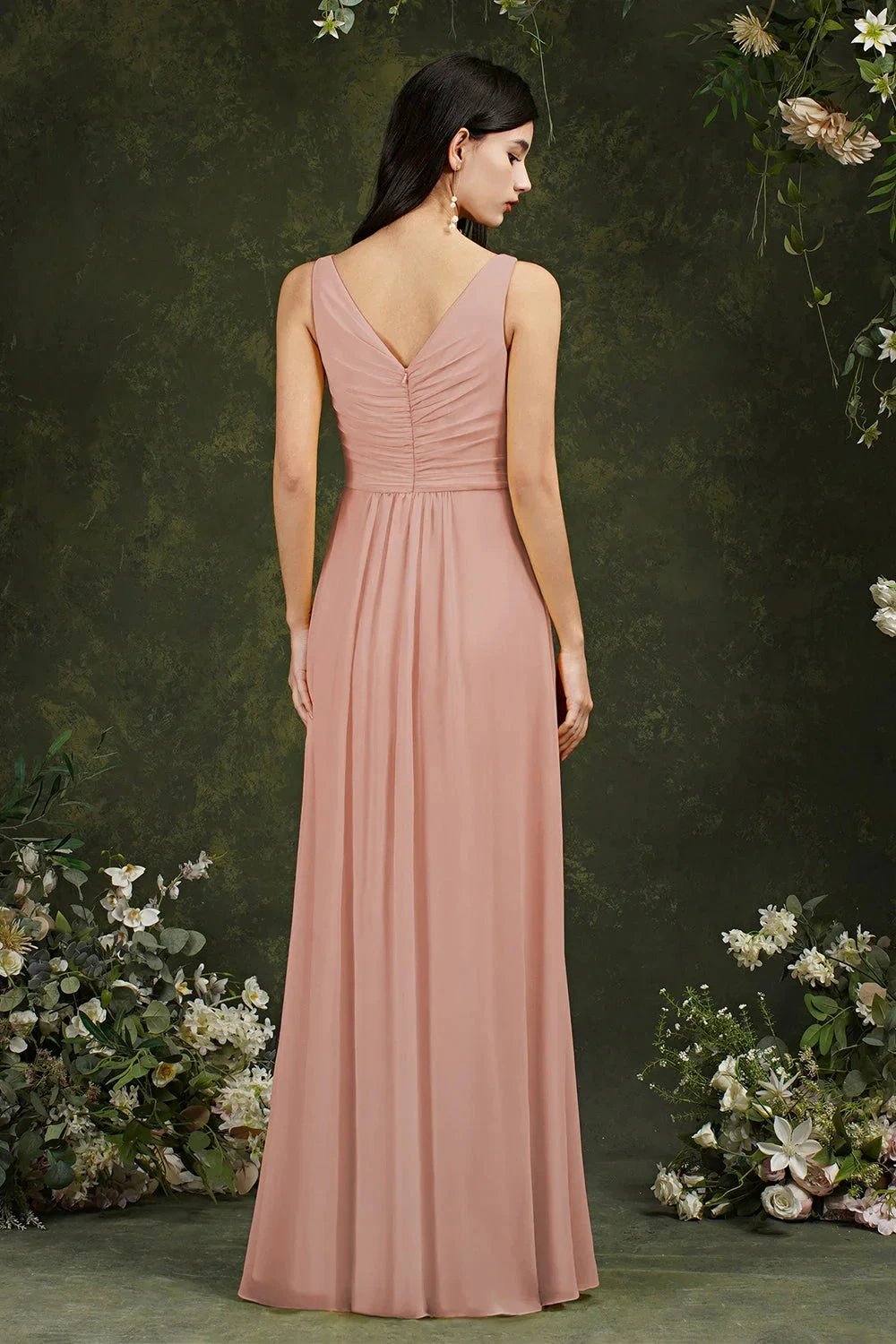 Yellow Bateau A-Line Chiffon Ruffles Split Floor-length Bridesmaid Dress With Pockets by misshow.com