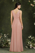 Yellow Bateau A-Line Chiffon Ruffles Split Floor-length Bridesmaid Dress With Pockets by misshow.com