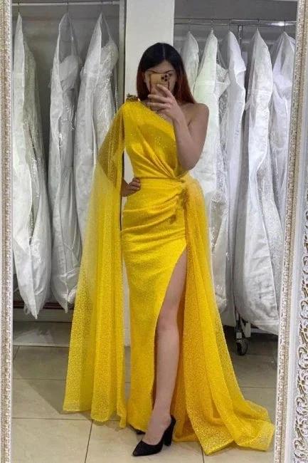 Yellow Evening Dresses Long Glitter | Prom dresses by misshow.com