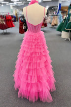 Yetta | Tulle A-Line Spaghetti Strap Beaded Long Tiered Prom Dress by KissProm