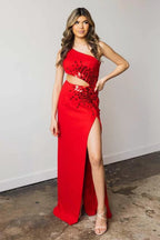 Yonderly | One Shoulder Royal Blue Cut Glass Mirror Long Prom Dress with Slit by KissProm