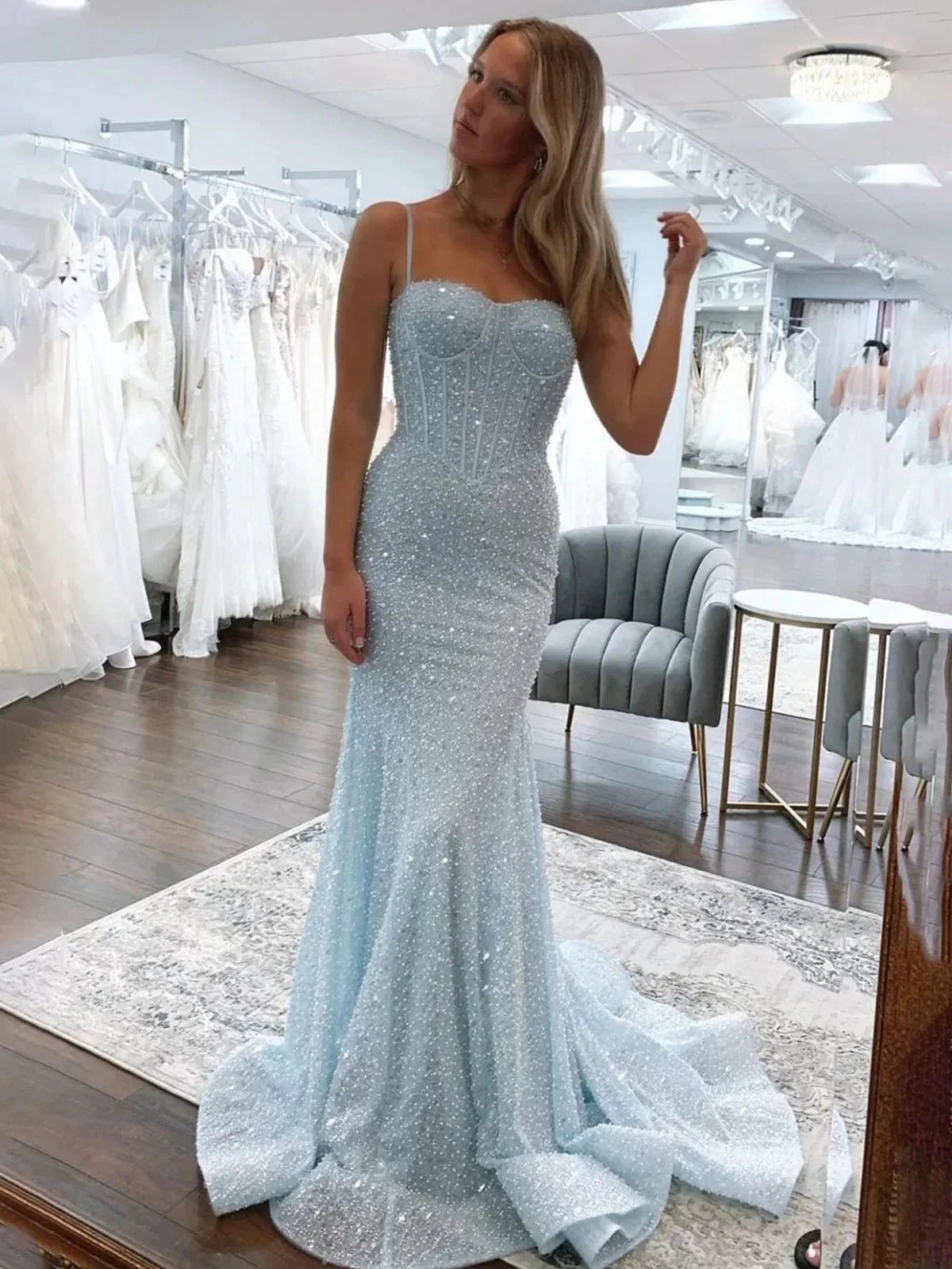 Yoshi | Mermaid Sweetheart Sky Blue Sequins Prom Dresses by KissProm