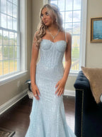 Yoshi | Mermaid Sweetheart Sky Blue Sequins Prom Dresses by KissProm