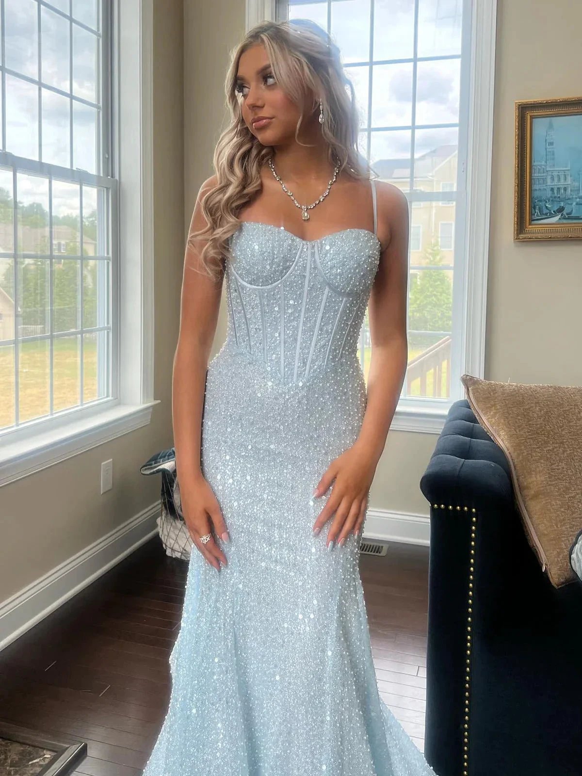 Yoshi | Mermaid Sweetheart Sky Blue Sequins Prom Dresses by KissProm