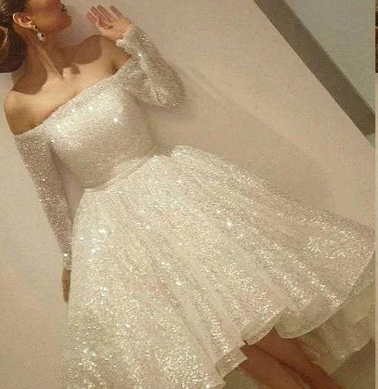 Stunning Sequins Off the Shoulder Long Sleeves Prom Dresses by Ombreprom