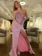 Yves | Pink Sweetheart Sequins Beaded Mermaid Long Prom Dresses by KissProm