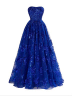 A Line Strapless Pleating Long Prom Dress With Applique by KissProm