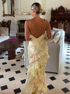 Zaylee | Yellow Spaghetti Straps Mermaid Long Prom Dress with Ruffles by KissProm