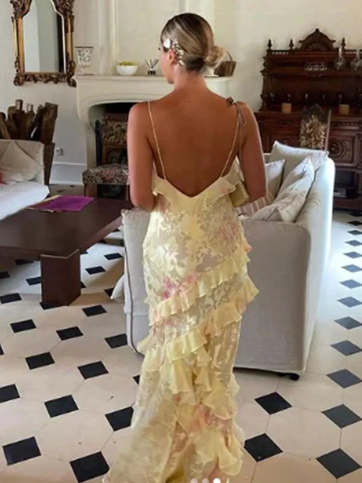 Zaylee | Yellow Spaghetti Straps Mermaid Long Prom Dress with Ruffles by KissProm