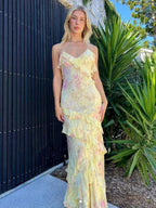 Zaylee | Yellow Spaghetti Straps Mermaid Long Prom Dress with Ruffles by KissProm