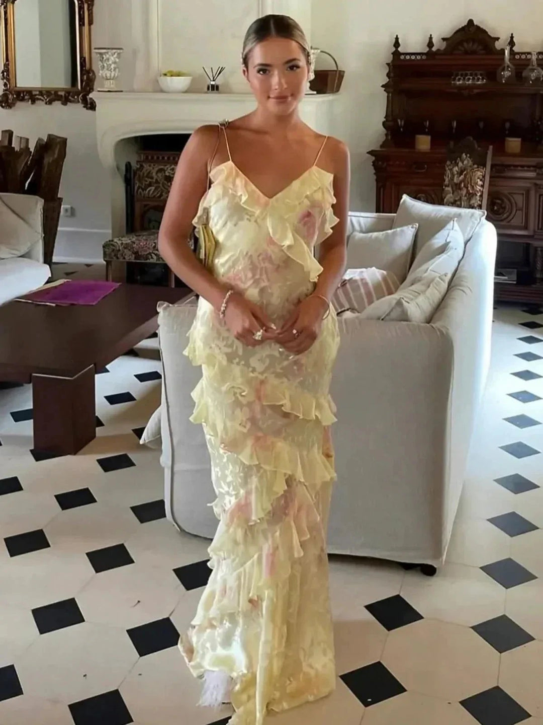 Zaylee | Yellow Spaghetti Straps Mermaid Long Prom Dress with Ruffles by KissProm