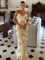 Zaylee | Yellow Spaghetti Straps Mermaid Long Prom Dress with Ruffles by KissProm