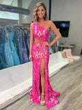 Zayna | Mermaid One Shoulder Keyhole Sequins Lace Long Prom Dresses with Slit by KissProm
