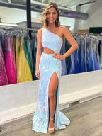 Zayna | Mermaid One Shoulder Keyhole Sequins Lace Long Prom Dresses with Slit by KissProm