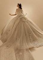 Sage Blush Puff Sleeve Quinceanera Dress 3D Floral Glitter Tulle Ball Gown with Corset (ZD17576)