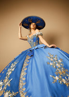 Black Gold Off Shoulder Quinceanera Dress 3D Floral Embroidered Satin Tulle Ball Gown (ZD17585)