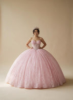 Bubble Pink Strapless Quinceanera Dress Sequin Corset Glitter Tulle Ball Gown (ZD17594)