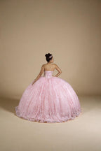 Bubble Pink Strapless Quinceanera Dress Sequin Corset Glitter Tulle Ball Gown (ZD17594)