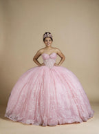 Bubble Pink Strapless Quinceanera Dress Sequin Corset Glitter Tulle Ball Gown (ZD17594)
