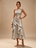 Jacquard A Line One Shoulder Ruffles Corset Mother of the Bride & Groom Dresses - Champagne
