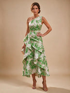 Jacquard A Line One Shoulder Ruffles Corset Mother of the Bride & Groom Dresses - Green