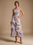 Jacquard A Line One Shoulder Ruffles Corset Mother of the Bride & Groom Dresses - Lilac