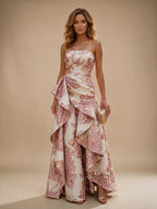 Jacquard A-Line/Princess Strapless Floor-Length Evening Dresses with Ruffles - Blush Pink