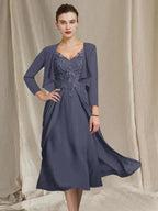 A-Line/Princess V-Neck Tea-Length Mother of the Bride Dresses by Dreamylily