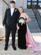 Zia | Off the Shoulder Pink Mermaid Long Velvet Prom Dress with Bows by KissProm