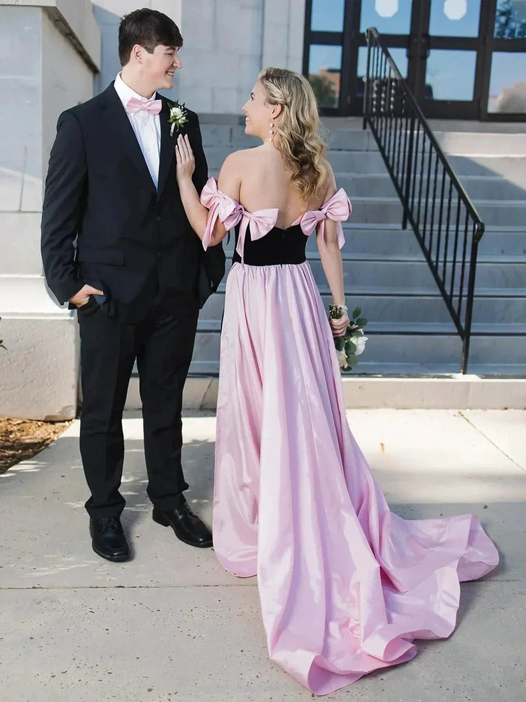 Zia | Off the Shoulder Pink Mermaid Long Velvet Prom Dress with Bows by KissProm