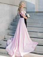 Zia | Off the Shoulder Pink Mermaid Long Velvet Prom Dress with Bows by KissProm